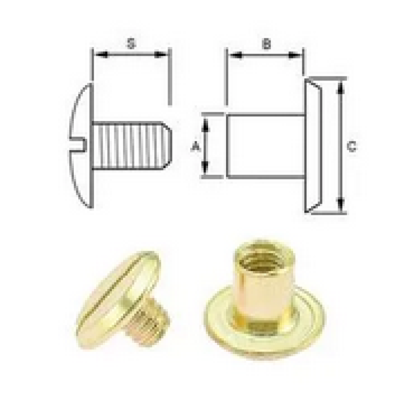 Boekschroef  M4/6 per 10 st. brass plated